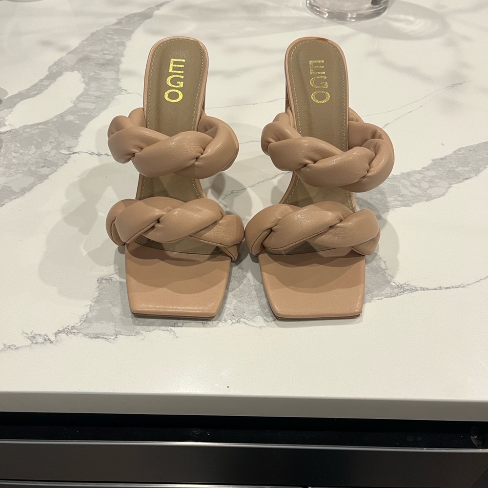 EGO Braided Double Strap Square Toe Mules in Beige